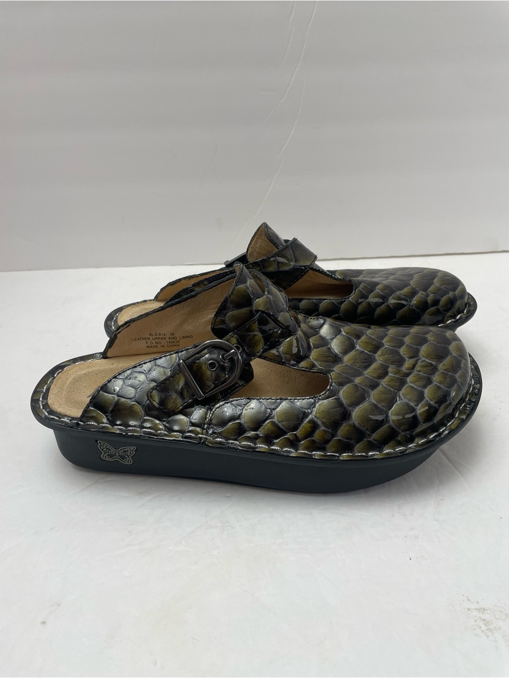 Alegria Green Snake reptile  EU 38 Clogs Slides leather